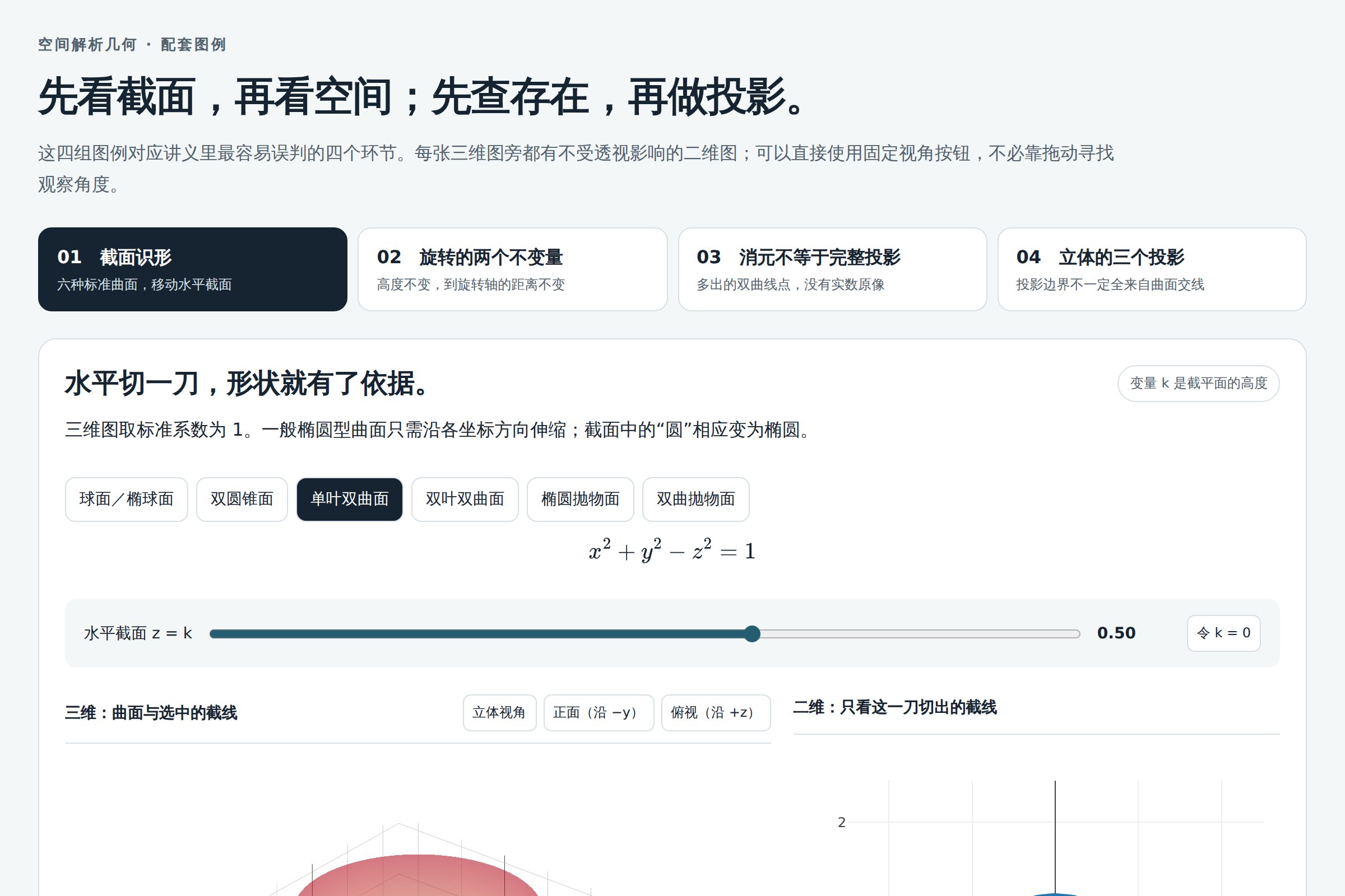 截面与投影实验室课程实际界面预览